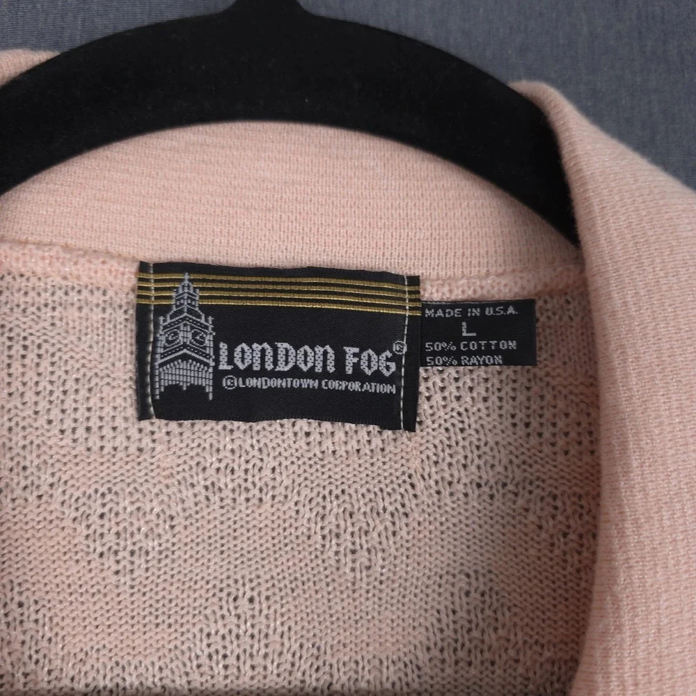 Vintage London Fog Retro Polo Mens Large Peach Cotton Rayon Textured‎ Knit Shirt
